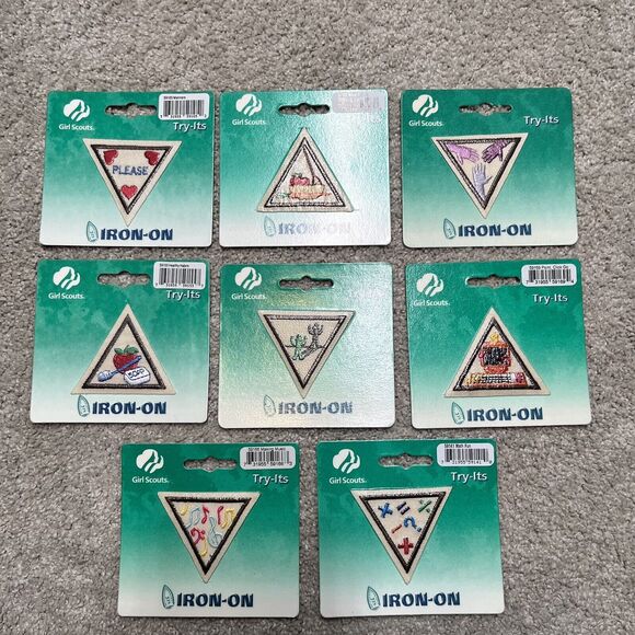 NEW Girl Scouts Try-Its Iron-On Badges Patches Lot of 8 Manners Math Fun Habits - Picture 1 of 8